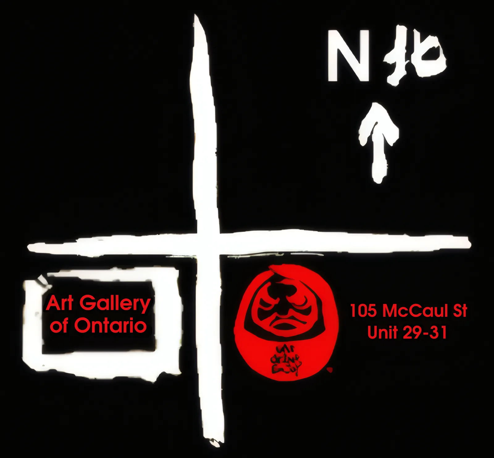 Hand-drawn map: Manpuku at 105 McCaul St, east of the Art Gallery of Ontario